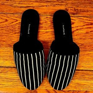 Newbark slippers handmade striped cloth and luscious leather insoles, size 7
